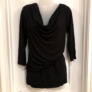 New York & Company Stretch Black Top Medium Scoop Neck with Ruching